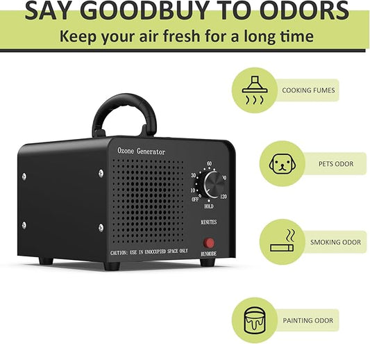 0zone Generator 65000mg - O3 Air Purifier for Home & Car, Ozone Machine Odor Removal for Smoke & Pet (Black)