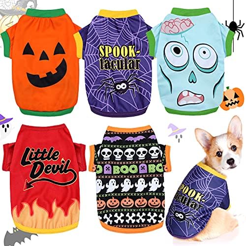 5 Pcs Halloween Dog Clothes Pet Dog Shirt Costume,Funny Pattern,S by Weewooday