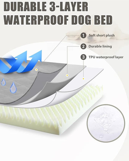 Orthopedic Dog Beds for Medium Dogs Waterproof Dog Bed for Crate, with Removable Washable Cover and Non-Slip Bottom, 29x18 Inch, Light Gray