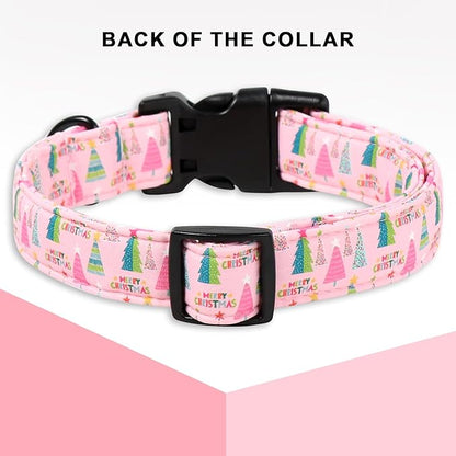 Unique Style Paws Christmas Dog Collar, Pink Dog Collar with Christmas Trees Pattern, Lightweight & Adjustable Pet Collar with Plastic Buckle for Small, Medium, Large Boy Girl Dogs