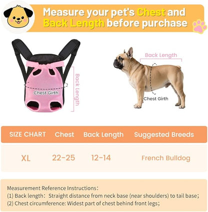 Inspack Dog Backpack Carrier/Cat Carrier, Adjustable Pet Front Carriers Travel Bag for Puppy Medium Dogs, Legs Out, Soft Ventilated Doggie Chest Carry Backpacks for Hiking/Camping, 10-16 lbs, Pink