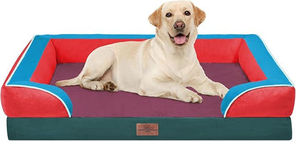 Comfort Expression Orthopedic Dog Bed for Extra Large Dogs 42x30 Inch, Waterproof Egg Crate Foam XL Pet Bed with Removable Bolsters, Dog Couch with Washable Cover & Non-Slip Bottom, San Francisco