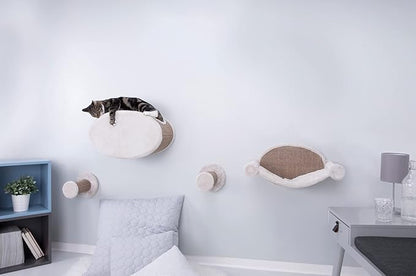 TRIXIE Wall Mounted Cat Lounge Set with Hammock & Condo – Climbing Shelve with Plush Condo & Sisal Step – Wall-Mounted Cat Furniture for Scratching & Lounging – Gray-Brown, 18.75 x 11 x 11.25 in