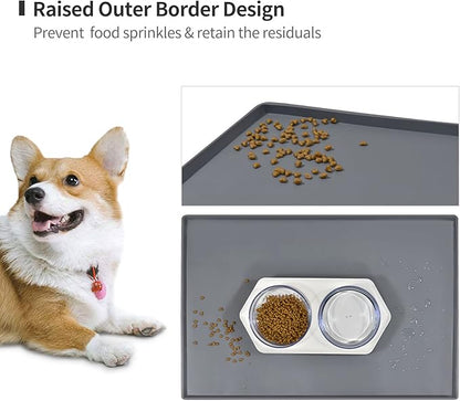 Dog Food Mat,Silicone Waterproof Food Tray,Non Slip Pet Bowl Mats Placemat,0.8" Raised Edge,Suitable for Most Small and Medium Sized Pets,28" x 18"