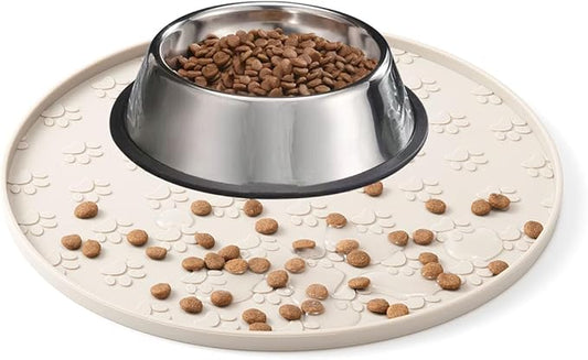 Dog Food Mat - Waterproof Silicone Dog Mat for Food and Water, Pet Food Mat with Edges for Protecting Floors (1Pack Cream)