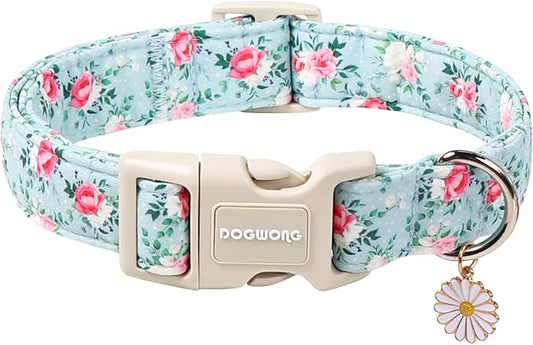 DOGWONG Floral Dog Collar, Cute Adjustable Flower Collar, Girl Female Dog Collar with Strong Plastic Buckle for Small Medium Large Dogs,L