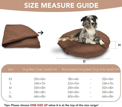 Dog Bed Cover Waterproof Replacement Machine Washable Covers for 44x44 Inch Dog Bed Heavy Duty Scratch Resistant Mattress Protector Pet Bed Round Brown Cover Only