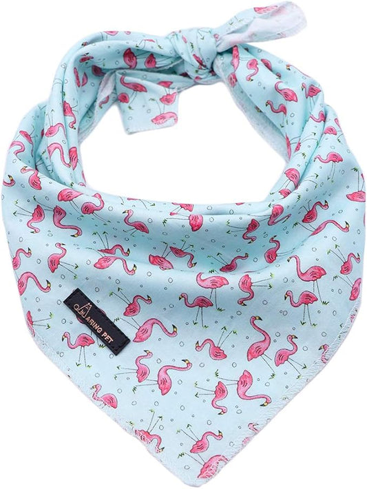 ARING PET Summer Dog Bandanas, Light Blue Flamingo Kerchief Triangle Bibs Scarf for Puppy Small Medium Large Boy Girl Dogs Cats-L