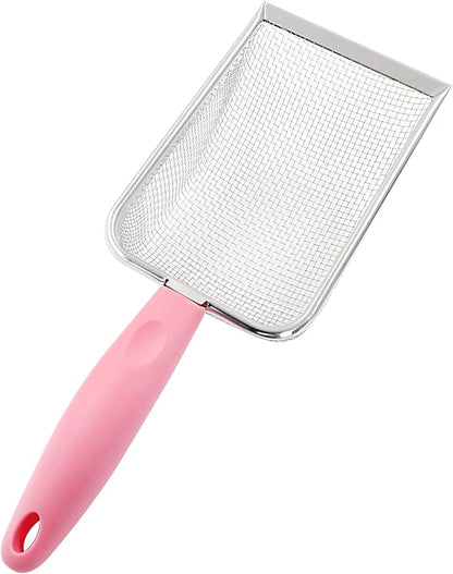 Hordion Cat Litter Scoop Stainless Steel Mesh Scooper, 2mm Mesh Non-Stick Coated Metal Litter Shovel Fine Sand Litter Scooper for Litter Box Kitten Pooper Lifter, Pink