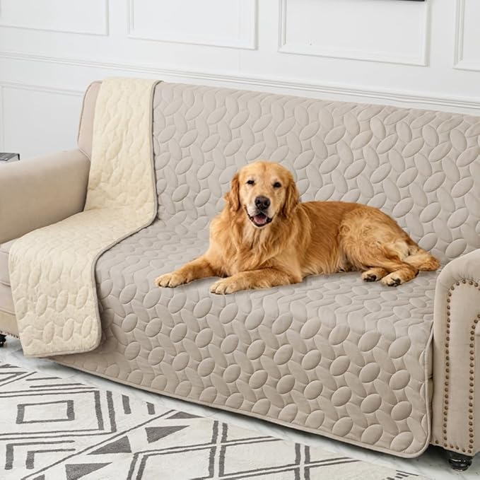 Ameritex Waterproof Pet Bed Cover Anti-Slip Dog Bed Blanket for Sofa and Furniture Waterproof New Pattern Design (Khaki, 68x82 Inch (Pack of 1))