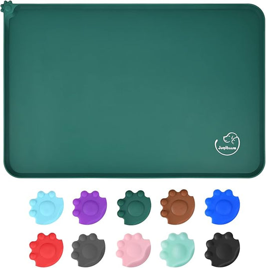 Silicone Waterproof Dog Cat Pet Feeding Mats, Non Slip, Easy Clean Pet Dog Cat Bowl Mats Placemat (24" x 16") Hunter Green