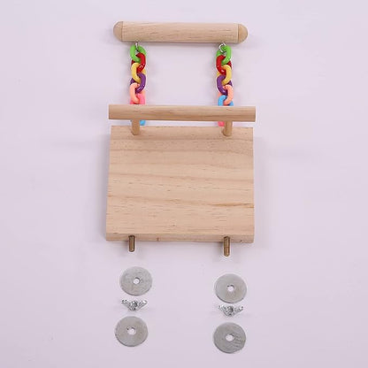Parrot Climbing Ladder, Bird Wooden Playground with Climbing Ladder Stand, Parrot Play Stand, Bird Swing for Green Cheeks, Small Lovebirds, Goldens, Hamsters, Bird Cage Chew Toy Set (Multi-Colored)
