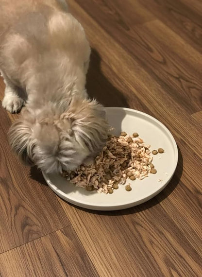 Arespark Dog Food Mat, Nonslip Waterproof Dog Silicone Feeding Bowl Mat with Raised Edges for Floors Prevent Spills, Round Eating Plate Puppy Supplies 10inch (Off White, 2 Pack)