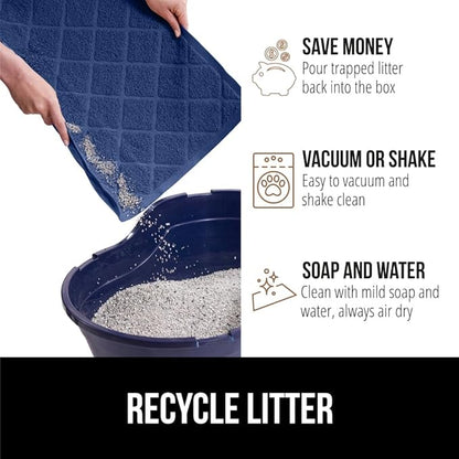 GORILLA GRIP Cat Litter Box Mat, Water Resistant, US Designed Kitty Litter Trapping Mats, Easy to Clean, Scatter Control, Less Mess and Clean Floors, Kitten Supplies for Indoor Cats, 24x17 Navy Blue