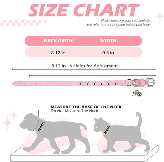 EXPAWLORER Leather Cat Collar for Girl Boy Valentine's Day - Adjustable Pet Collar with Safety Elastic Belt,Personalized Heart Accessories Buckle Collars with Bell & Durable D-Ring,Heart(Pink)