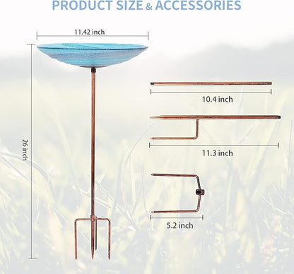 VCUTEKA Outdoor BirdBath Glass Bird Bath Garden Bird Feeder with Metal Stake
