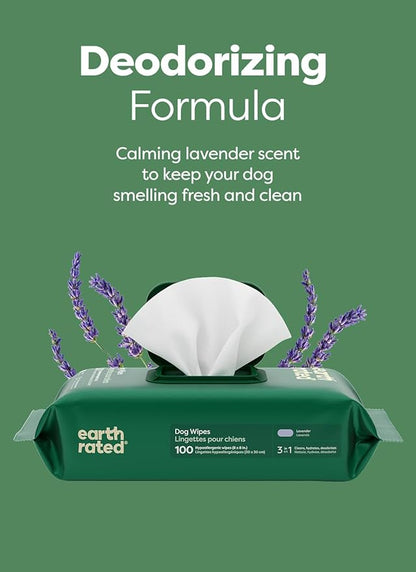 Earth Rated Dog Wipes, Hypoallergenic, Cleaning and Hydrating, for Grooming Paws, Body and Butt, Lavender Scented, 400 Count