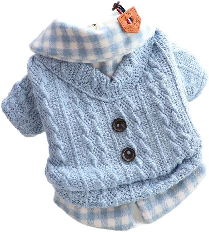 Dog Princess Sweater for Small Dogs Thick Shirt Plaid Clothes Costume Pet Girl Cute Coat Outfits Fall Costumes Winter Dog Sweaters (L,Blue) by Unknown