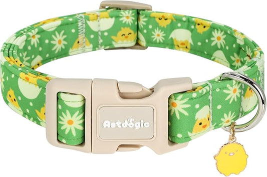 Easter Dog Collar for Medium Dogs, Easter & Spring Theme Mediuml Dog Collar with Cute Chick Hatching Pattern, Adjustable Easter Dog Collars Girl Boy Collar for Dogs -M