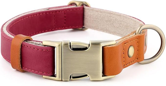 Plutus Pet Genuine Leather & Hemp Dog Collar – Adjustable Heavy Duty Pet Collar with Quick Release Metal Buckle, Soft & Stylish for Puppy and Small, Medium, Large Dogs (Burgundy, S)
