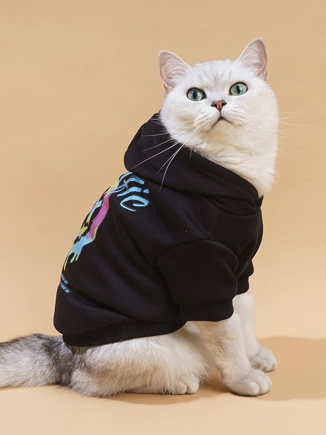 QWINEE Hoodie Shirt Sweatshirt - Stylish Clothes for Dogs, Cats, Kittens, Puppies - Small Medium Large - Black Medium