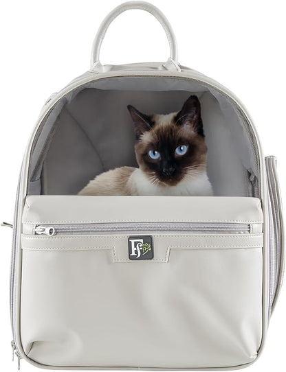 Friends Forever Cat Backpack, Dog Carrier for Small Dogs Travel Bag with Padded Straps, Removable Sherpa Mat, Fully Ventilated, Front Viewing Window, Grey
