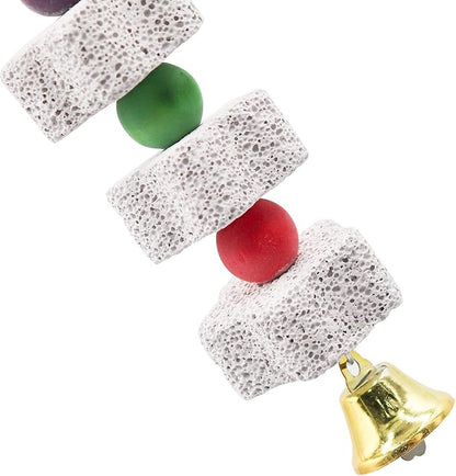 2 Pack Large Bird Chewing Toy, Parrot Beak Grinding Calcium Stone with Bells, Bird Cage Accessories, Cage Toys for Cockatiel Parakeet Parrot Budgies Rat Hamster Chinchilla Rabbit Bunny African Grey