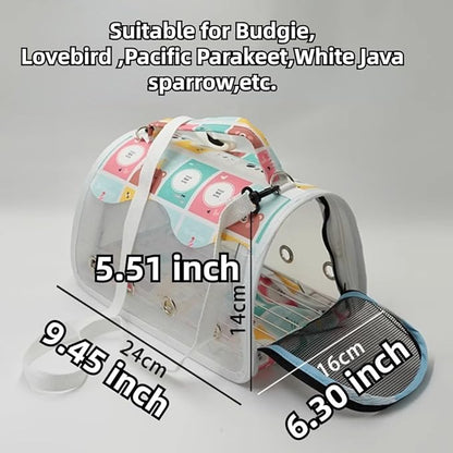 Bird Carrier Bag Bird Travel Cage with Indestructible Stainless Steel Mesh, Feeder Cups and Stand Perch, Portable Bird Travel Bag, Pet Transparent Breathable Travel Cage (Colorful,Medium)