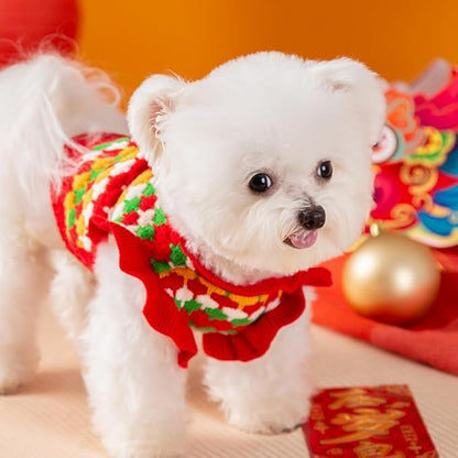 Small Dog Sweater, Knitted Tulip Cat Sweater, Warm Thick Holiday Puppy Clothes for Small Dog Girl,Cold Weather Outfit for Kitten Chihuahua Yorkie Teacup Dachshund Pug (Red, Medium)