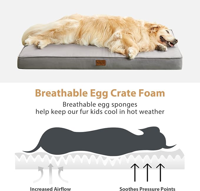 BFPETHOME Outdoor Dog Beds for Large Dogs, Waterproof Dog Bed for Medium, Large, Extra Large Dogs, Orthopedic Dog Bed with Removable Washable Cover, Egg Crate Foam Pet Bed Mat. (54 x 36 in, Grey)