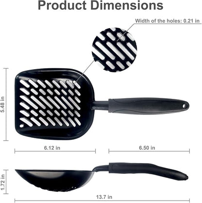 Metal Cat Litter Scoop with a Deep Shovel Design | Solid Aluminum & Non-Stick Coating | Durable Rubber Coated Handle for Easy Scooping | Perfect Size Sifting Slots for Any Type of Kitty Litter