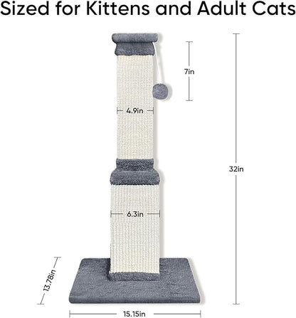 AGYM Cat Scratching Post, 32 Inch Cat Scratching Posts for Large Cats, Scratching Posts for Indoor Cats Adults, Cat Scratch Post with Nature Sisal, Light Gray