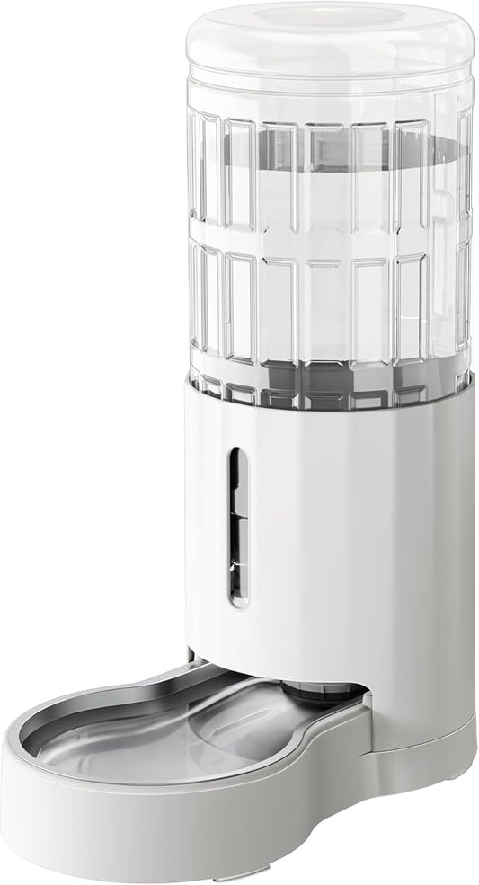 CZPET 2.5 Gallon Dog Water Bowl Dispenser, Automatic Dog and Cat Water Dispenser with Stainless Steel Bowl, Gravity Waterer, Large Capacity, and Quiet Drinking Area for Pets (9.5L,White)