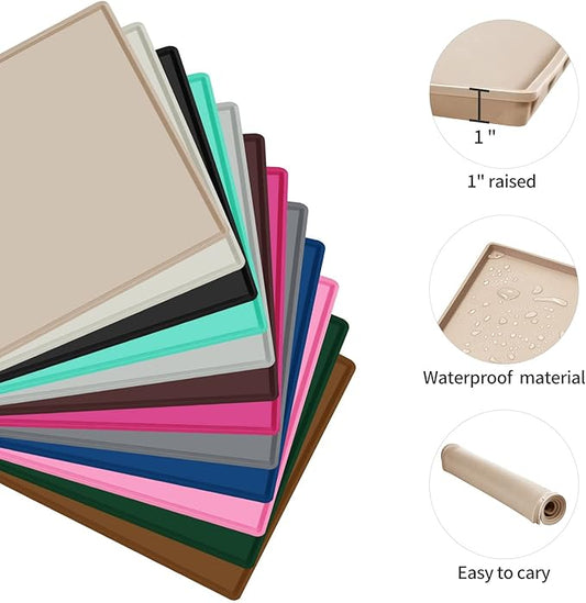 Dog Food Mat,Silicone Waterproof Food Tray,Non Slip Pet Bowl Mats Placemat,1" Raised Edge,Suitable for Most Small and Medium Sized Pets,32" x 24"