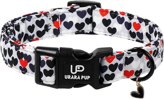 Valentine's Dog Collar, UP URARA PUP Love Heart Adjustable Pet Collar with Bowknot Charm, Daily Dog Accessories for Small Medium Large Dogs