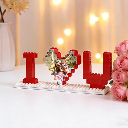 NAZENTI Personalised I Love You Building Bricks with Photo Gifts for Him, Custom Valentines Day Gifts Building Blocks, Blocks Puzzles Couple Gift for Lovers Boyfriend, Heart-Shaped Puzzle