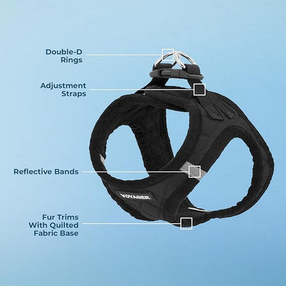 Best Pet Supplies - All Weather Plush, Reflective, No Pull Harness for Small, Medium Dogs, Cats - Secure with Hook & Loop Fastener, Buckle, Double D-Rings - Black Plush, XL