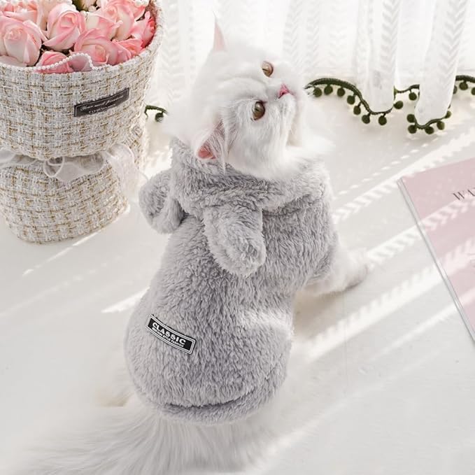 Selena Cat Bunny Ears Costume Cute Dog Kitten Hoodies Sweater Rabbit Ears Puppy Pet Apparel (Large,Gray)