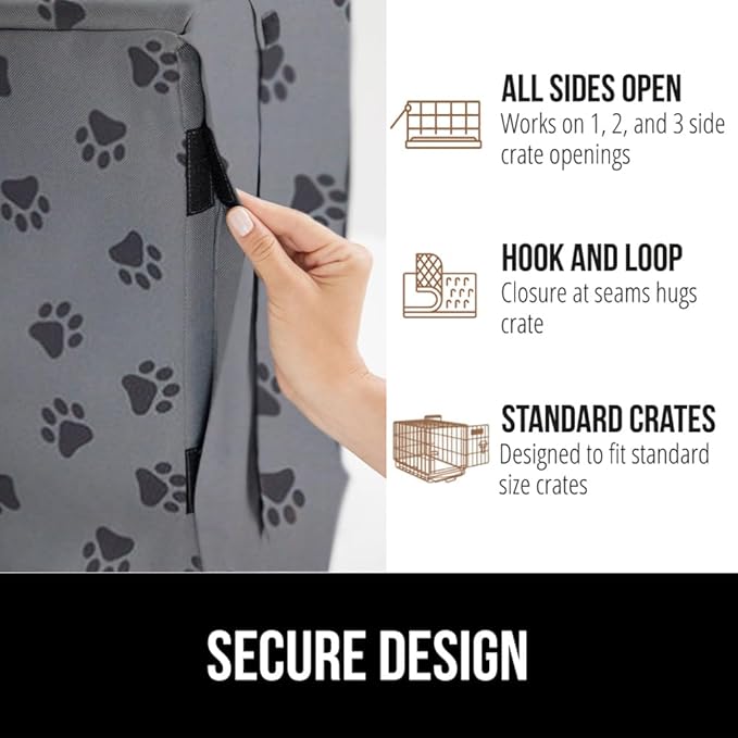 GORILLA GRIP Dog Crate Covers compatible with Amazon Basics Dog Crates, All Sides Open, Privacy Cover Fits 24" Wire Kennel, Breathable Mesh Windows, Light Reducing Puppy Training Cage Topper, Gray Paw