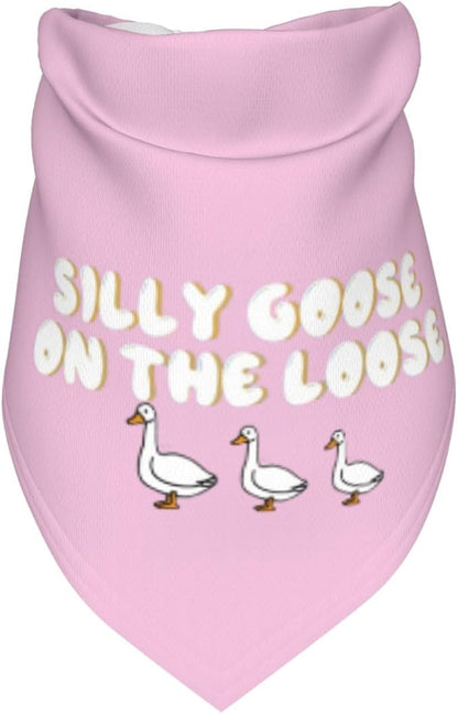 Silly Goose on The Loose Triangle Dog Bandana,Summer Bandana Funny Triangle Dogs Scarf Handkerchief Soft Adjustable Puppy Bandanas (Pink)
