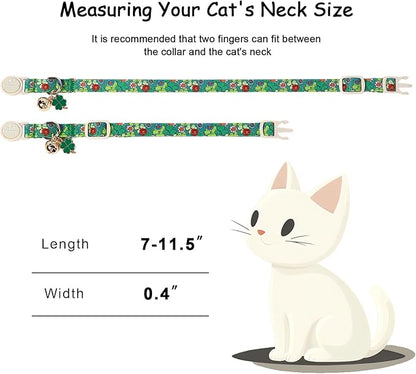 2 Pack St. Patrick’s Day Cat Collars - Breakaway Cat Collar with Bell, Green Clover Pendant, Adjustable Cute Kitten Collars for Boy Girl Cats, Beer&Flower Irish Shamrock