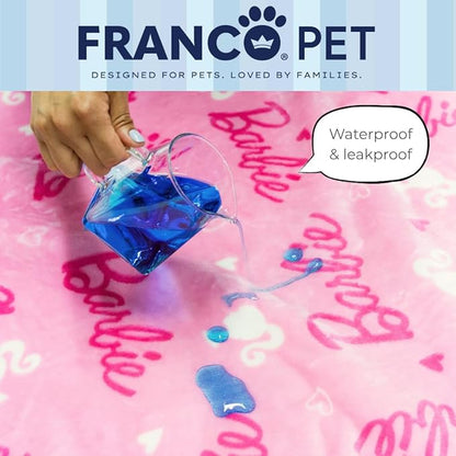 Franco Pet Barbie XL Oversized Super Soft Cozy Waterproof Sherpa-Backed Blanket Throw for Large Dogs, Couch/Bed/Car, 60x80 (Officially Licensed Product)