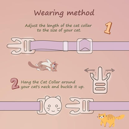 2 Pack Cotton Breakaway Cat Collar with Bell Pink&Purple Flowers Pendant Cute Kitten Cat Collar Suitable for Girls and Boys