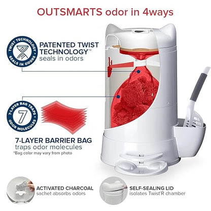 Red Rocket XL Cat Litter Pail Multi Kitty Twist’R Step Litter Disposal System with Cute Litter Scoop Step Mode Odors Free Patented Twist Technology (Kitty, Hold 17lbs Litter)