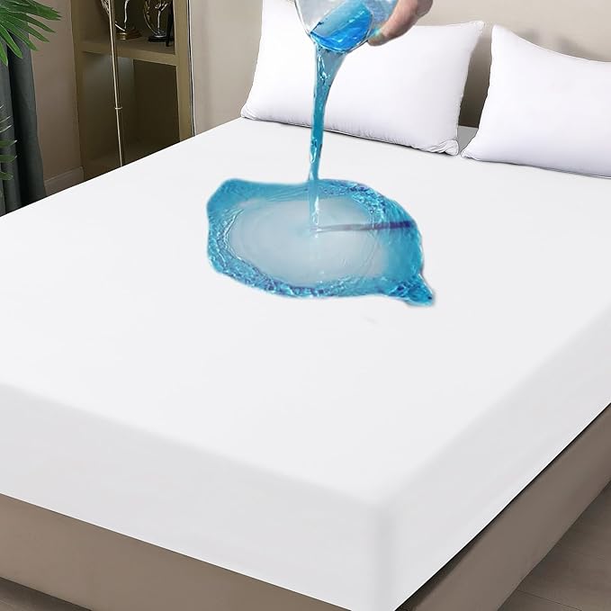 Waterproof Mattress Protector King, Fitted Sheet Style Breathable Mattress Cover with Deep Pocket Fits Up to 18'', Noiseless Bed Cover for Kids Adults Pets, Machine Washable (White, 76'' X 80'')