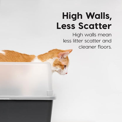 IRIS USA Large Cat Litter Box with Scatter Shield and Scoop, Open Top High Sided Cat Litter Pan, Black