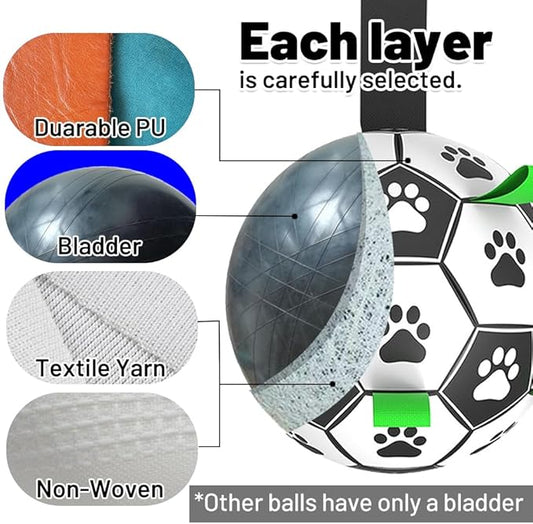 Dog Soccer Ball Toys with Straps, 6'' Interactive Toys for Tug of War, Puppy Birthday Gifts, Dogs Tug Toy, Water Toy, World Cup Durable Balls for Small Medium Dogs(6 Inch - Medium)