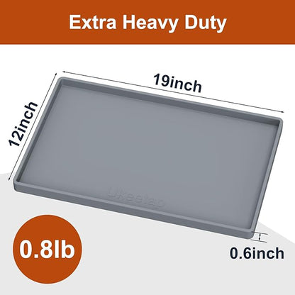 Extra Thick Silicone Mat Waterproof with Raised Edge 19” x 12”, BPA Free Non-Slip Dog & Cat Food Mat, Feeding Mat for Food and Water Bowls, Spill Proof Mat to Protect Floors, Gray
