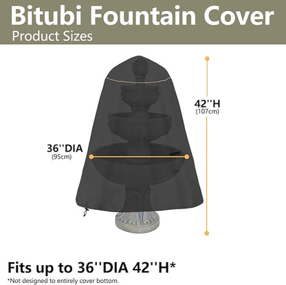 Bitubi Fountain Cover（36"x42"） 600D Oxford Cloth Garden Fountain Statue Protective Cover with Drawstring Waterproof Windproof Fountain Protector,Black