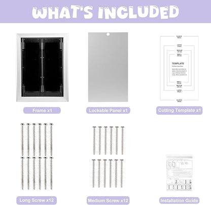 Sliver Pet Door with Panels, Aluminum Dog Door with Automatic Closing Magnetic Flaps, Medium Doggie Door, Slide-in Panel & 4 Security Locks, Suitable for Doors, Screen and Wall